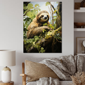 Sloth Slumbering Pastoral - Sloth Canvas Wall Art